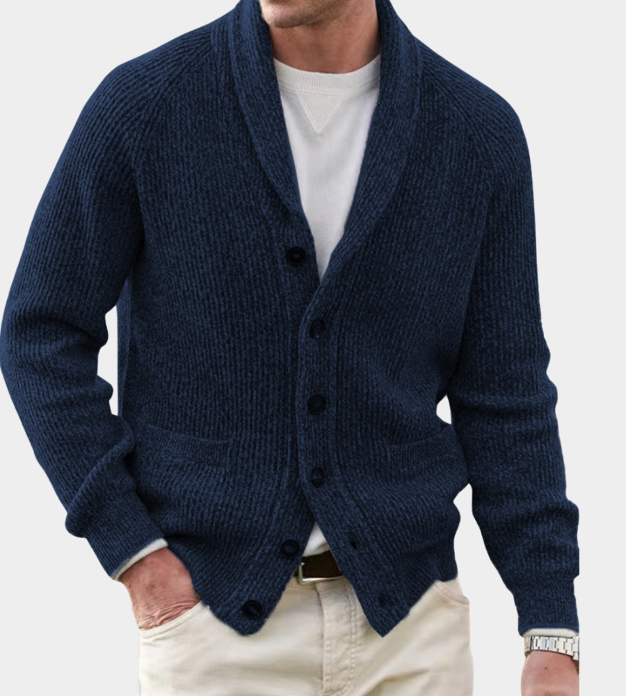 Men's Shawl Collar Ribbed Knit Cardigan