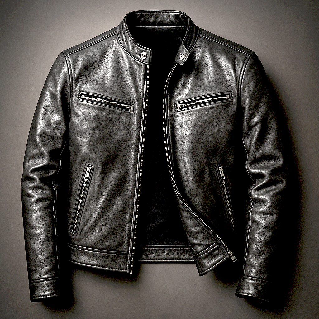 Men's Stand Collar Zip Front Leather Jacket