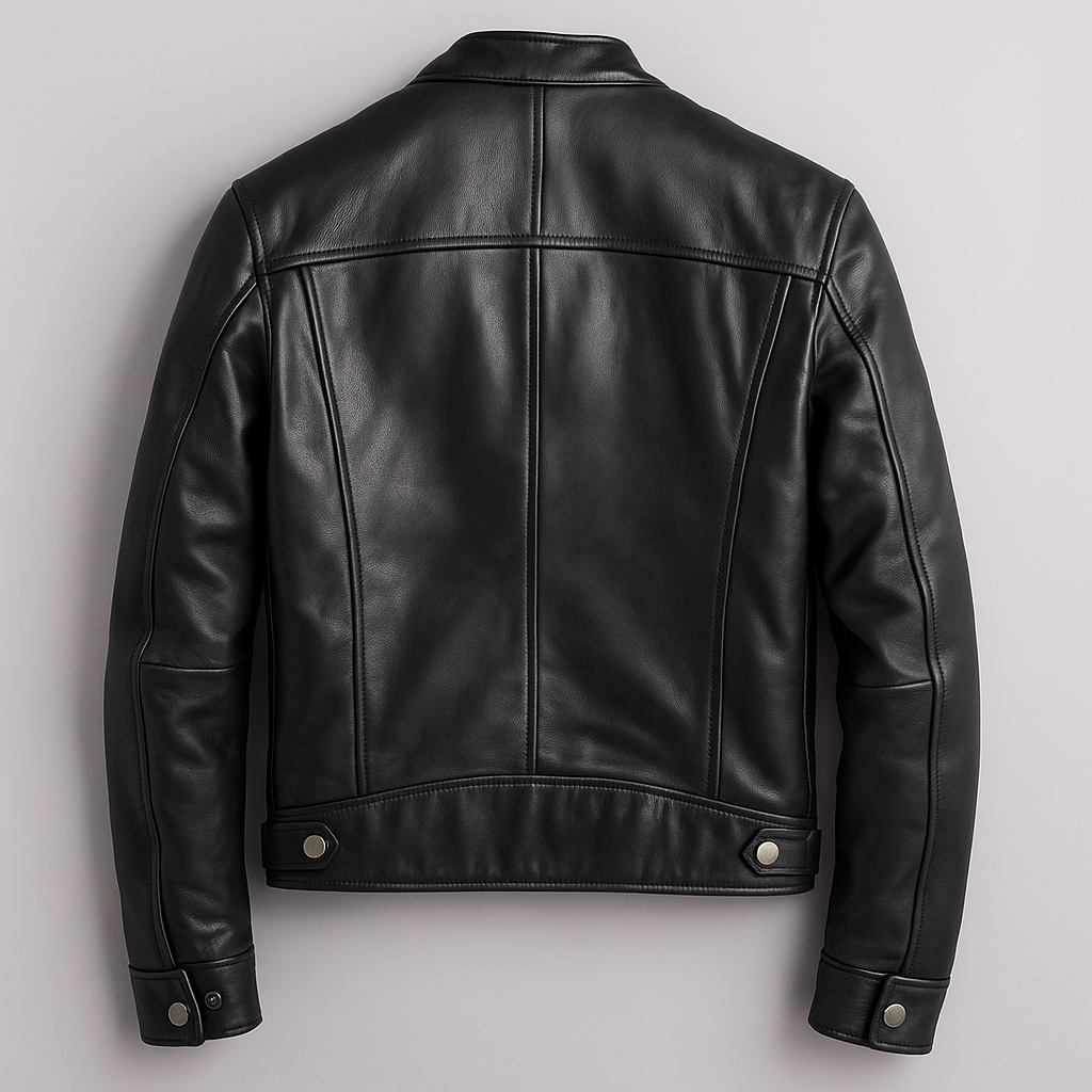 Men's Stand Collar Zip Front Leather Jacket
