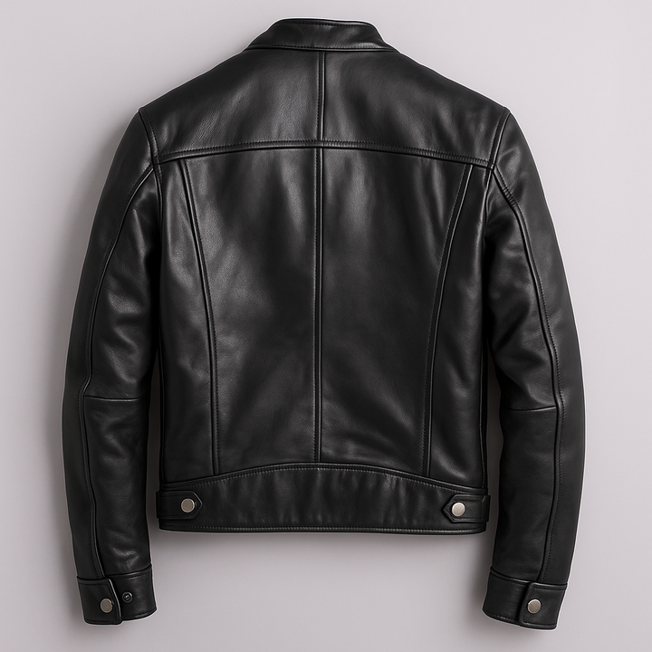 Men's Stand Collar Zip Front Leather Jacket