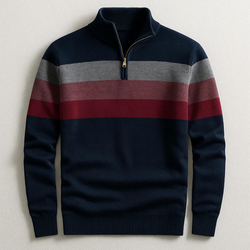 Men's Striped Quarter Zip Mock Neck Sweater
