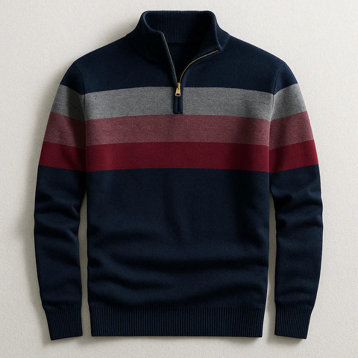 Men's Striped Quarter Zip Mock Neck Sweater