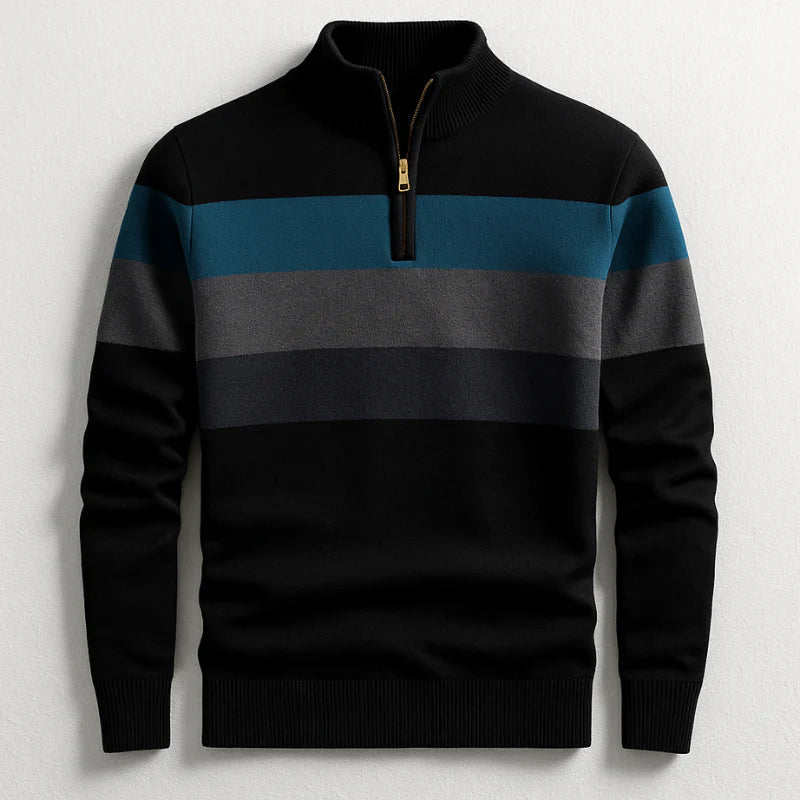 Men's Striped Quarter Zip Mock Neck Sweater