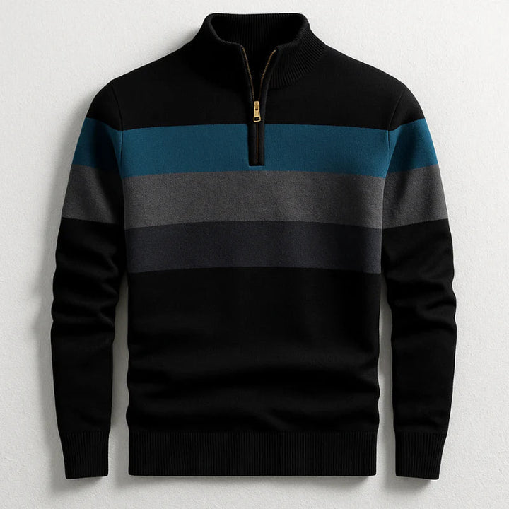 Men's Striped Quarter Zip Mock Neck Sweater
