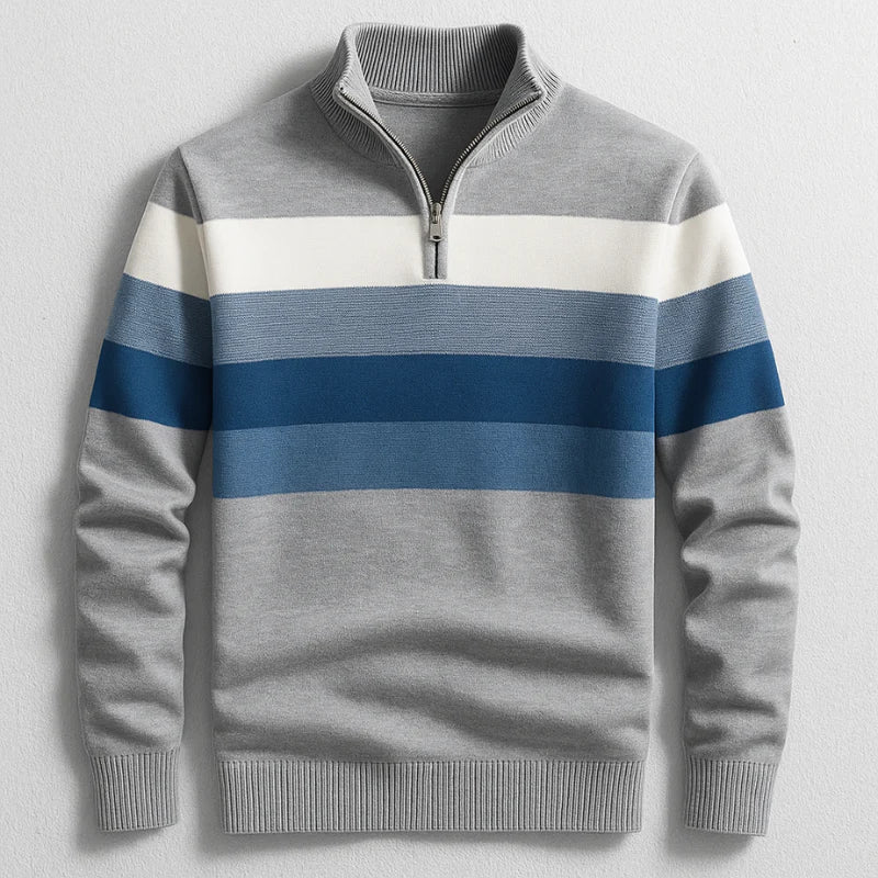 Men's Striped Quarter Zip Mock Neck Sweater