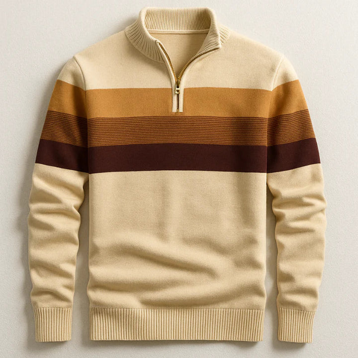 Men's Striped Quarter Zip Mock Neck Sweater