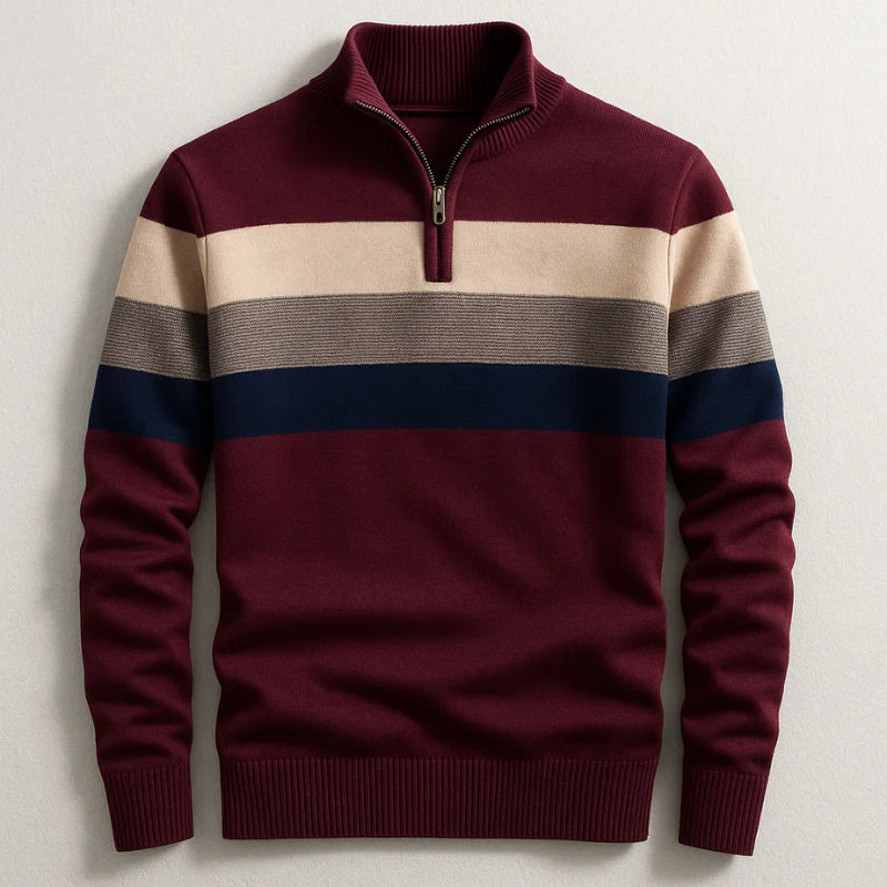 Men's Striped Quarter Zip Mock Neck Sweater