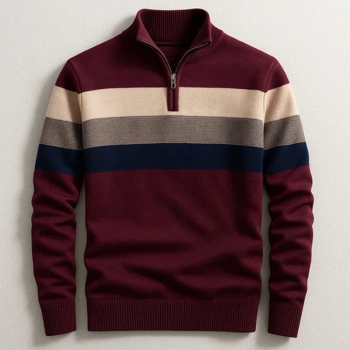 Men's Striped Quarter Zip Mock Neck Sweater