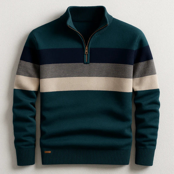 Men's Striped Quarter Zip Mock Neck Sweater