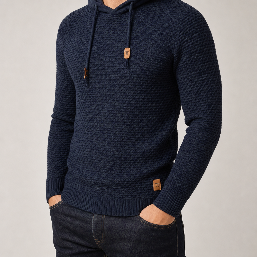 Men's Textured Basket-Weave Knit Hoodie
