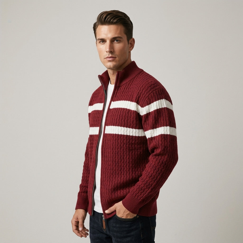 Men's Textured Knit Full-Zip Cardigan
