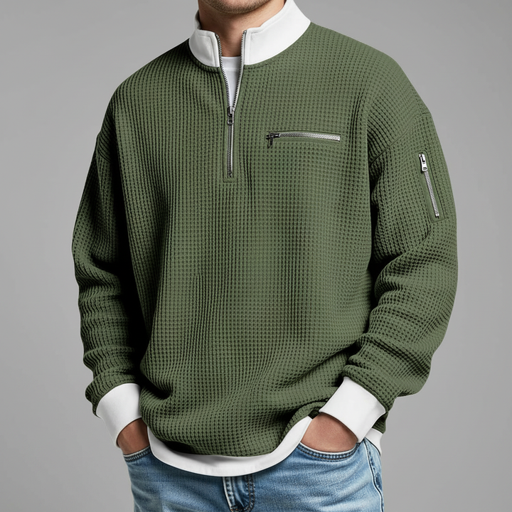 Men's Waffle Knit Quarter Zip Sweater