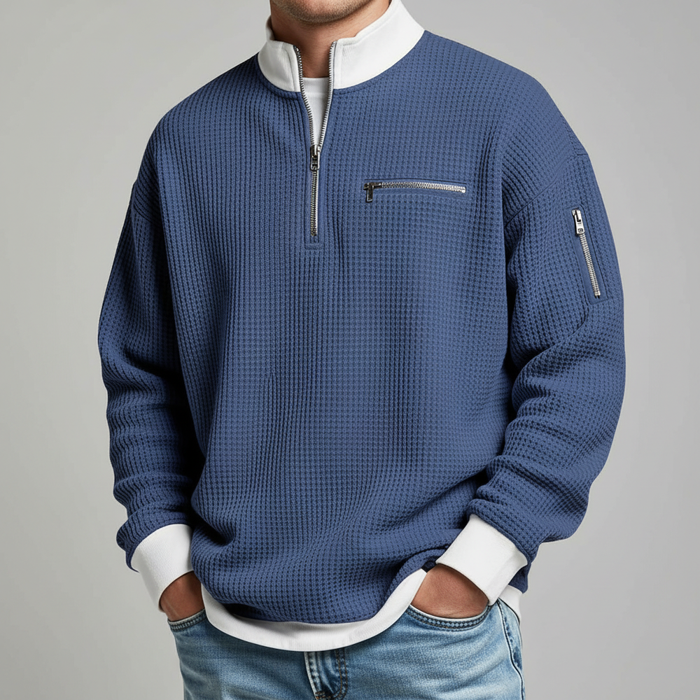Men's Waffle Knit Quarter Zip Sweater