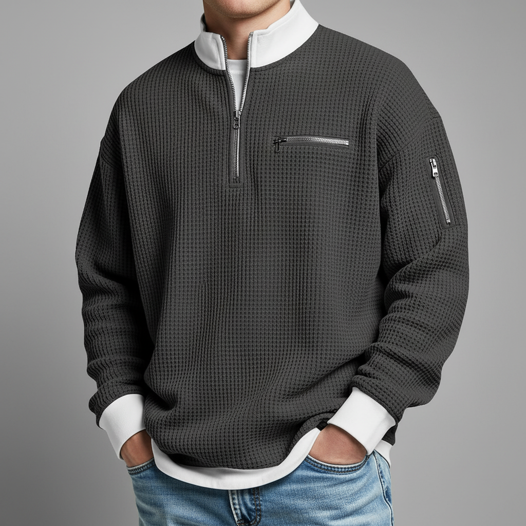 Men's Waffle Knit Quarter Zip Sweater