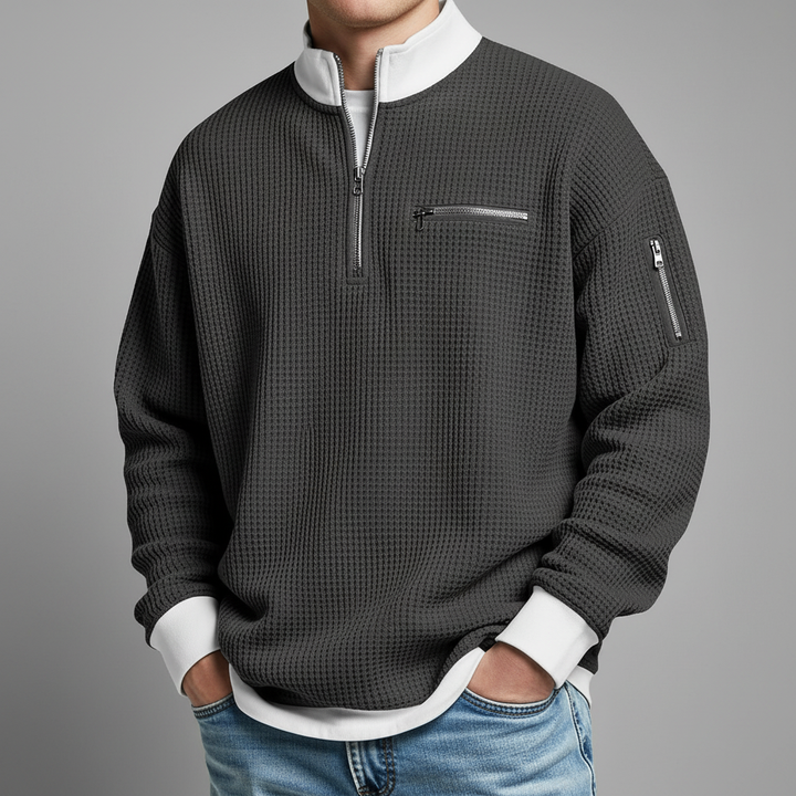 Men's Waffle Knit Quarter Zip Sweater
