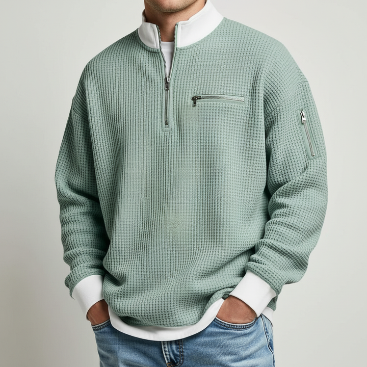 Men's Waffle Knit Quarter Zip Sweater