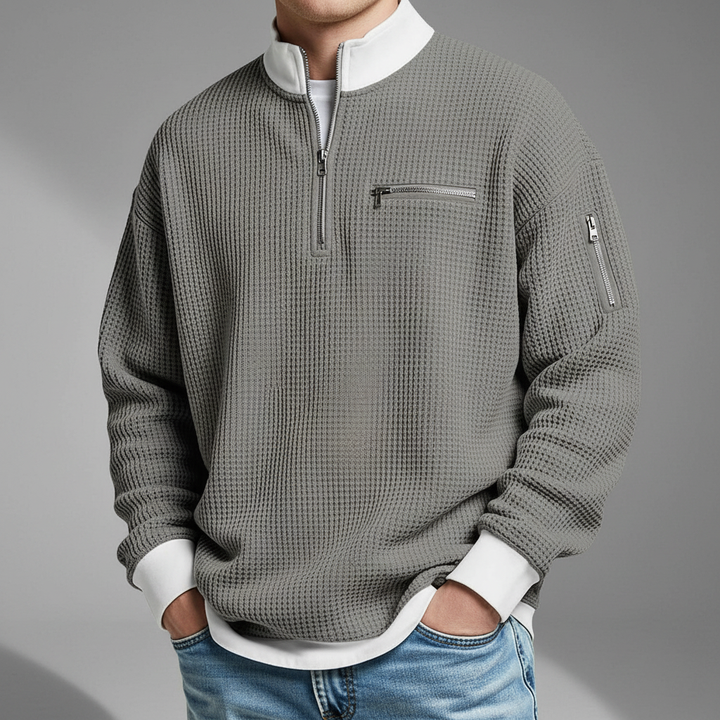 Men's Waffle Knit Quarter Zip Sweater