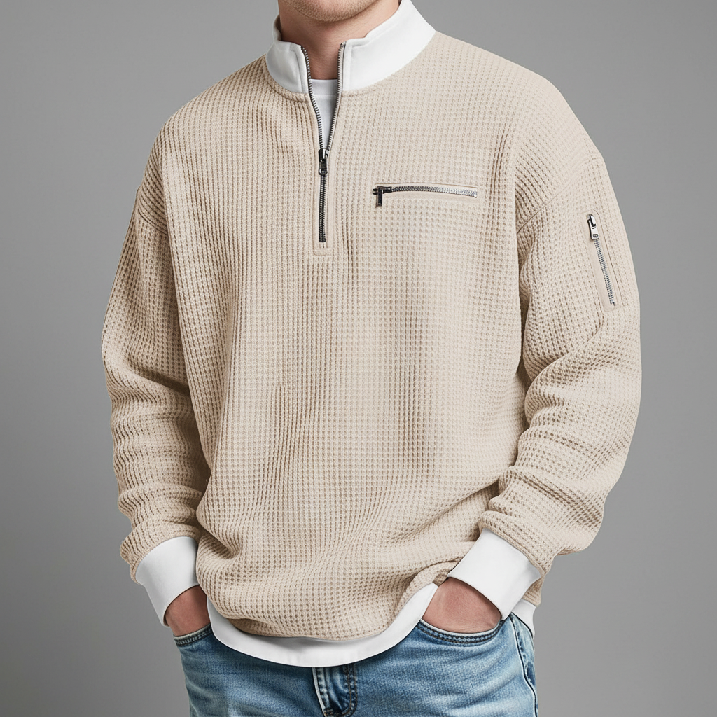 Men's Waffle Knit Quarter Zip Sweater