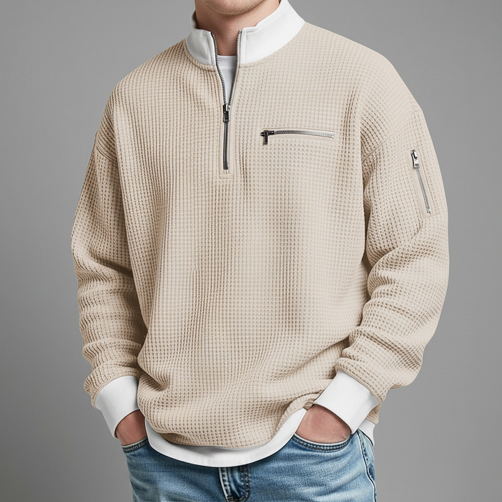 Men's Waffle Knit Quarter Zip Sweater