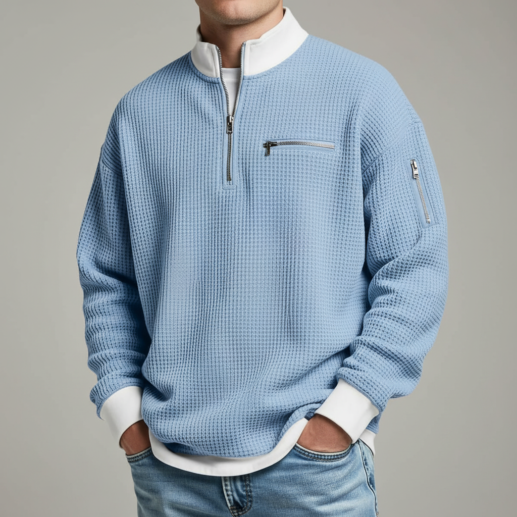 Men's Waffle Knit Quarter Zip Sweater