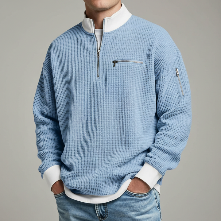 Men's Waffle Knit Quarter Zip Sweater