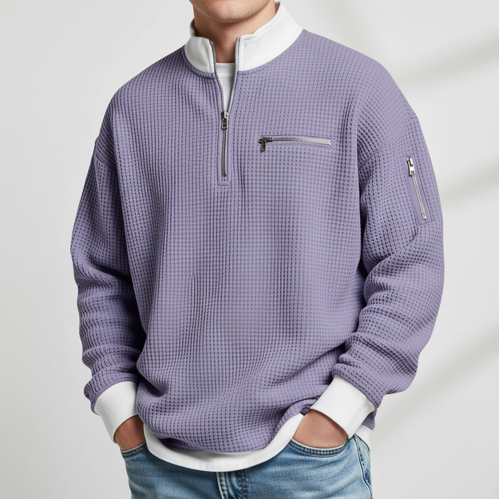 Men's Waffle Knit Quarter Zip Sweater