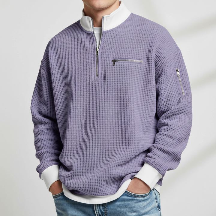 Men's Waffle Knit Quarter Zip Sweater