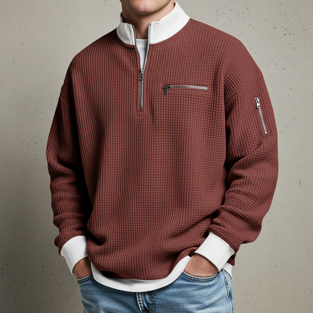 Men's Waffle Knit Quarter Zip Sweater