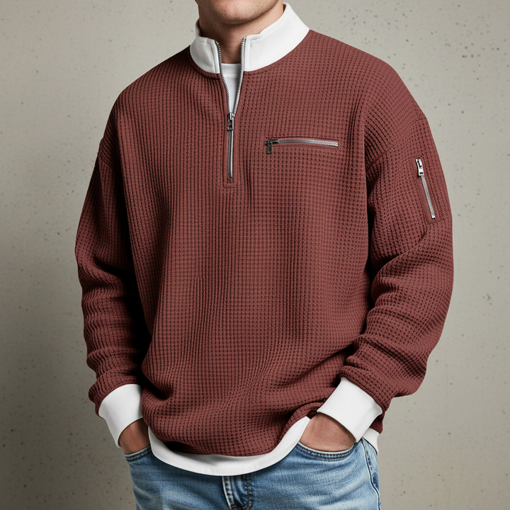 Men's Waffle Knit Quarter Zip Sweater