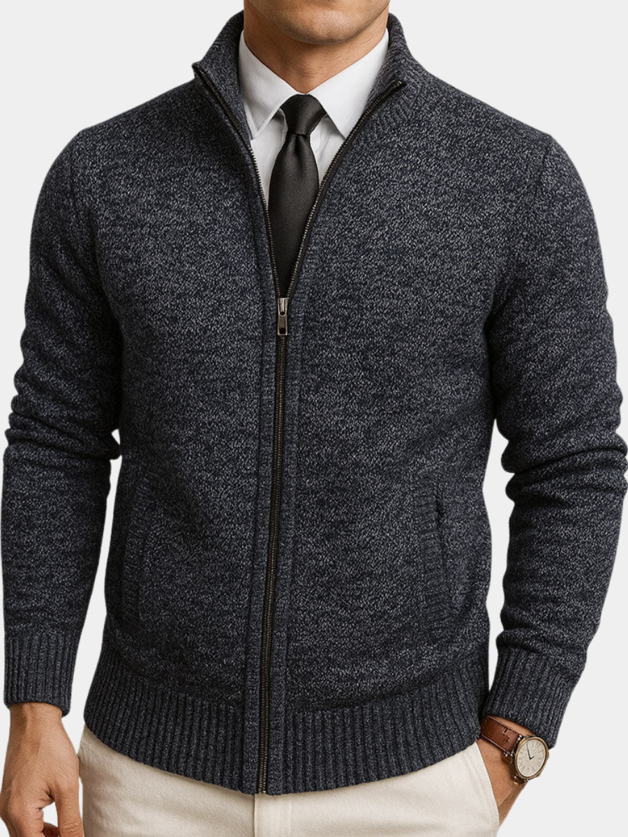 Men's Zip-Front Stand Collar Knit Cardigan