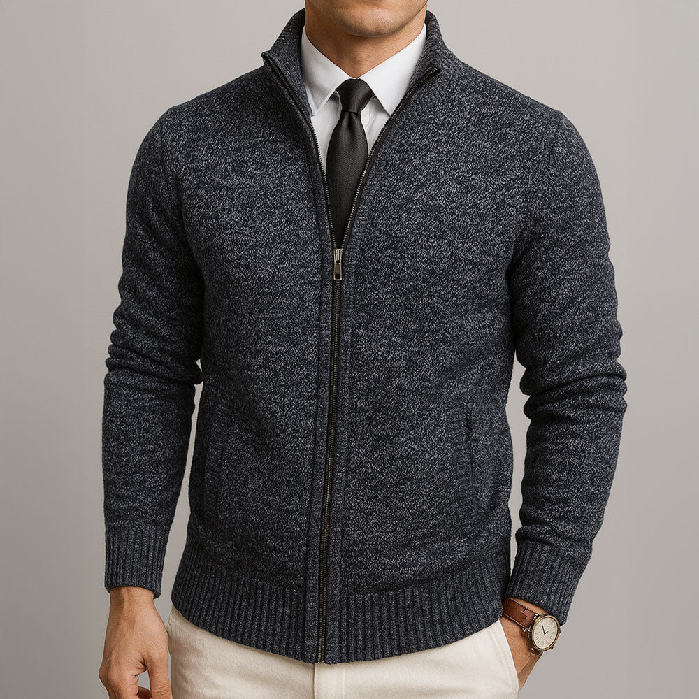 Men's Zip-Front Stand Collar Knit Cardigan