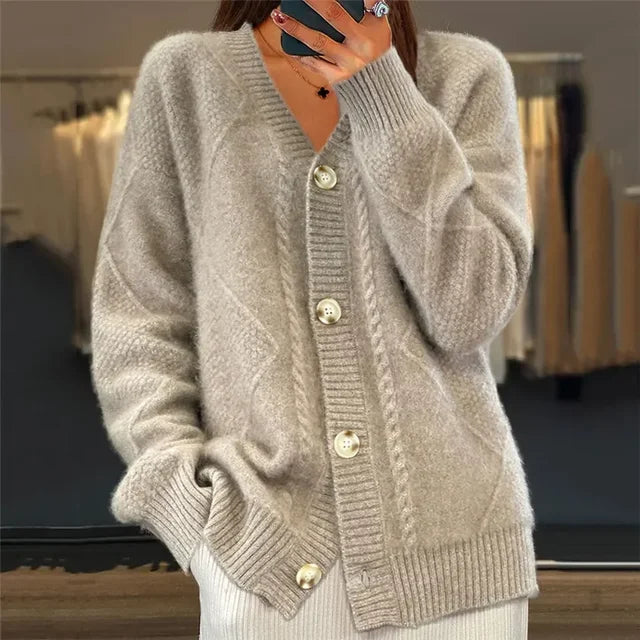 Women's Button Front Cable Knit Cardigan