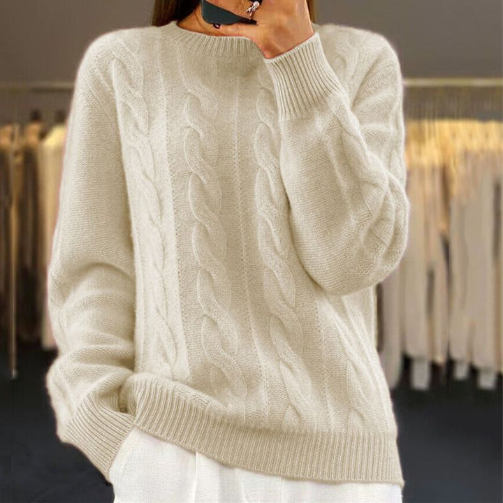 Women's Cable Knit Crewneck Wool Blend Sweater