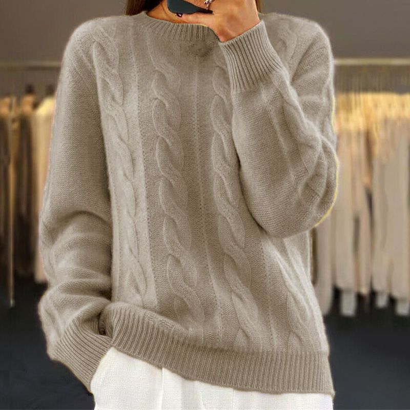 Women's Cable Knit Crewneck Wool Blend Sweater