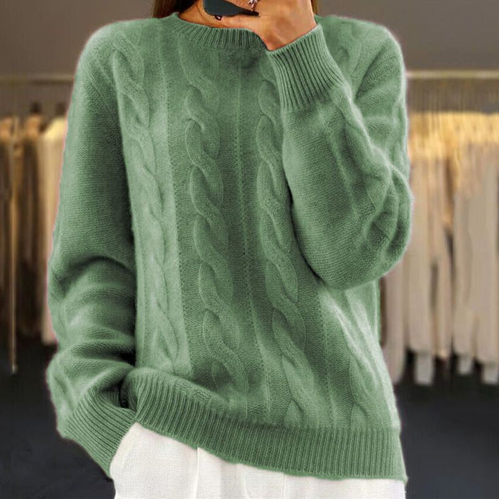 Women's Cable Knit Crewneck Wool Blend Sweater