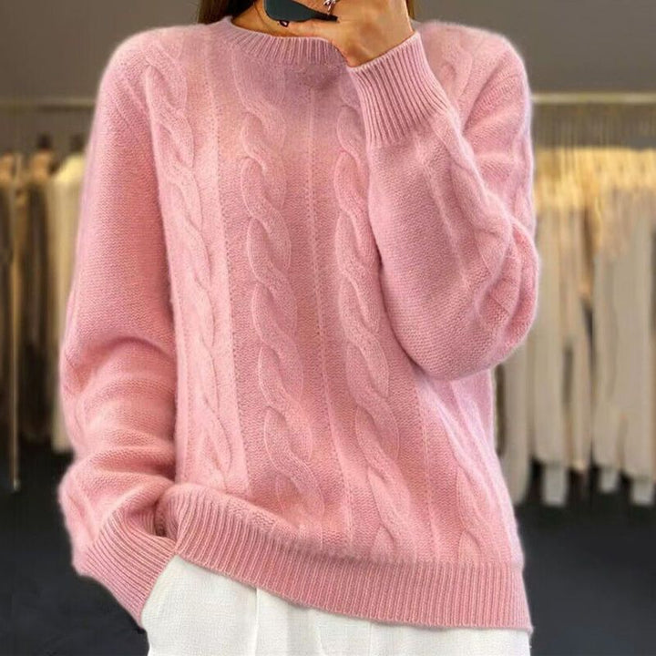 Women's Cable Knit Crewneck Wool Blend Sweater