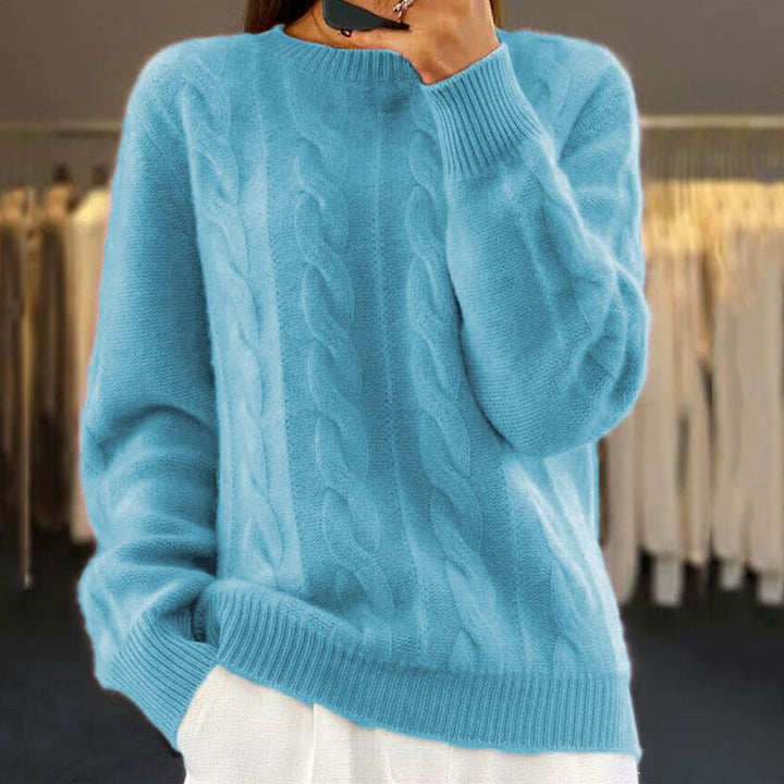 Women's Cable Knit Crewneck Wool Blend Sweater
