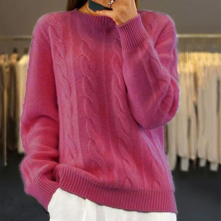 Women's Cable Knit Crewneck Wool Blend Sweater