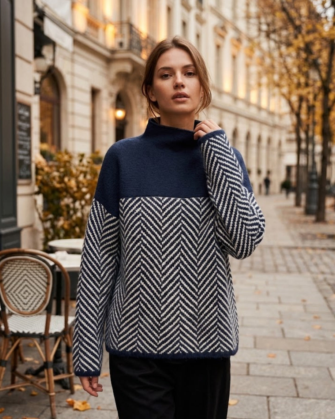 Women's Chevron Knit Mock Neck Sweater