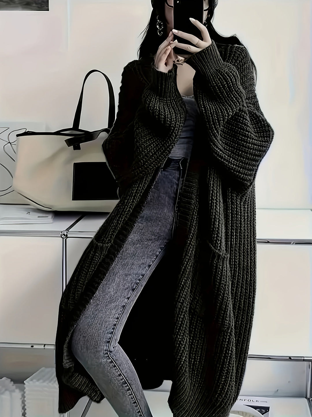 Women's Chunky Rib Knit Longline Cardigan