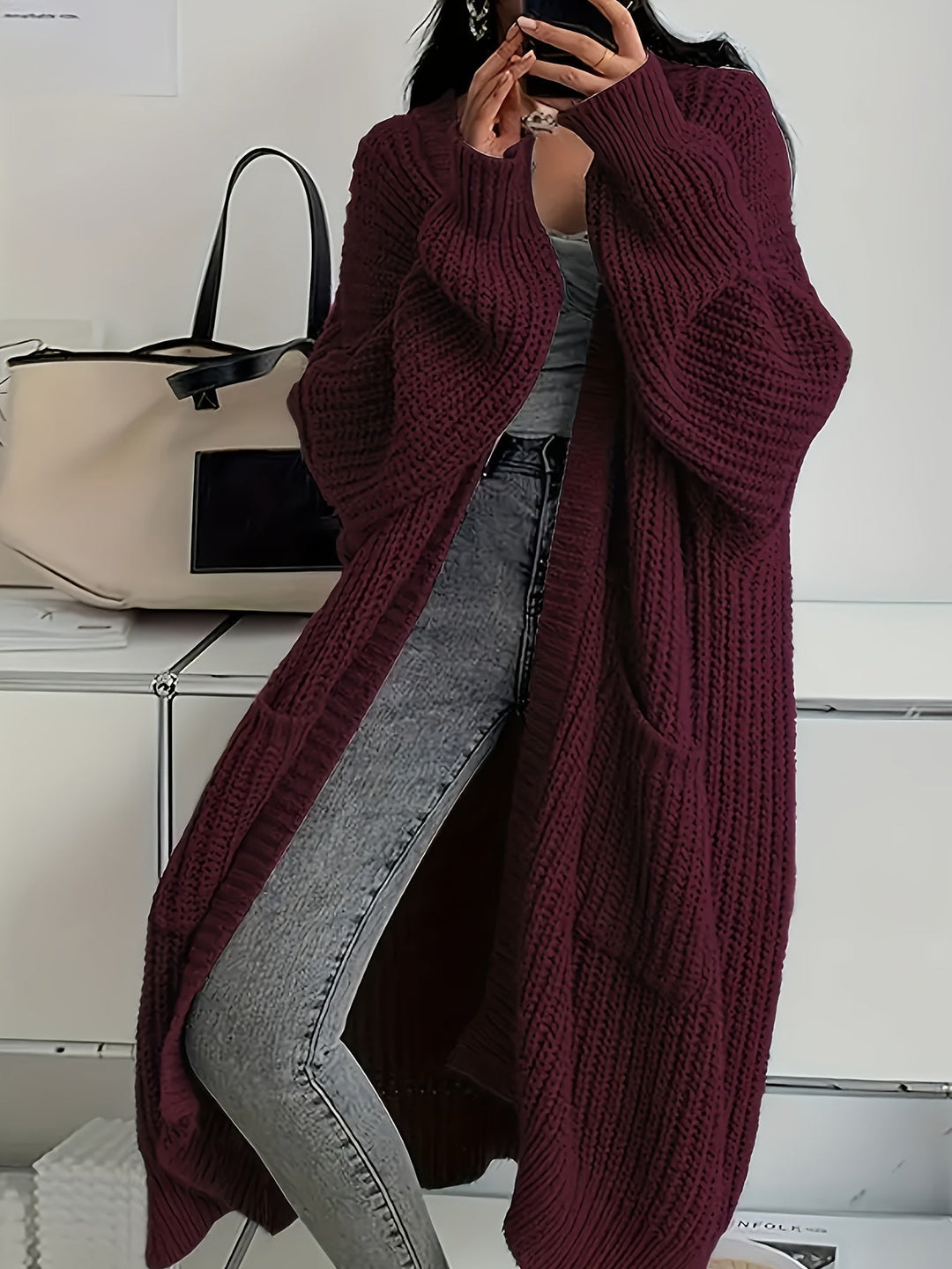 Women's Chunky Rib Knit Longline Cardigan