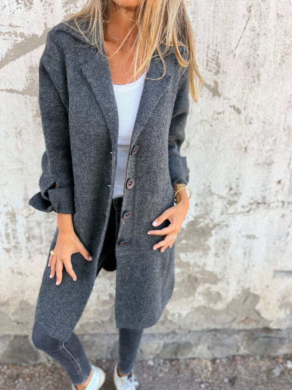 Women's Collared Button-Front Longline Cardigan