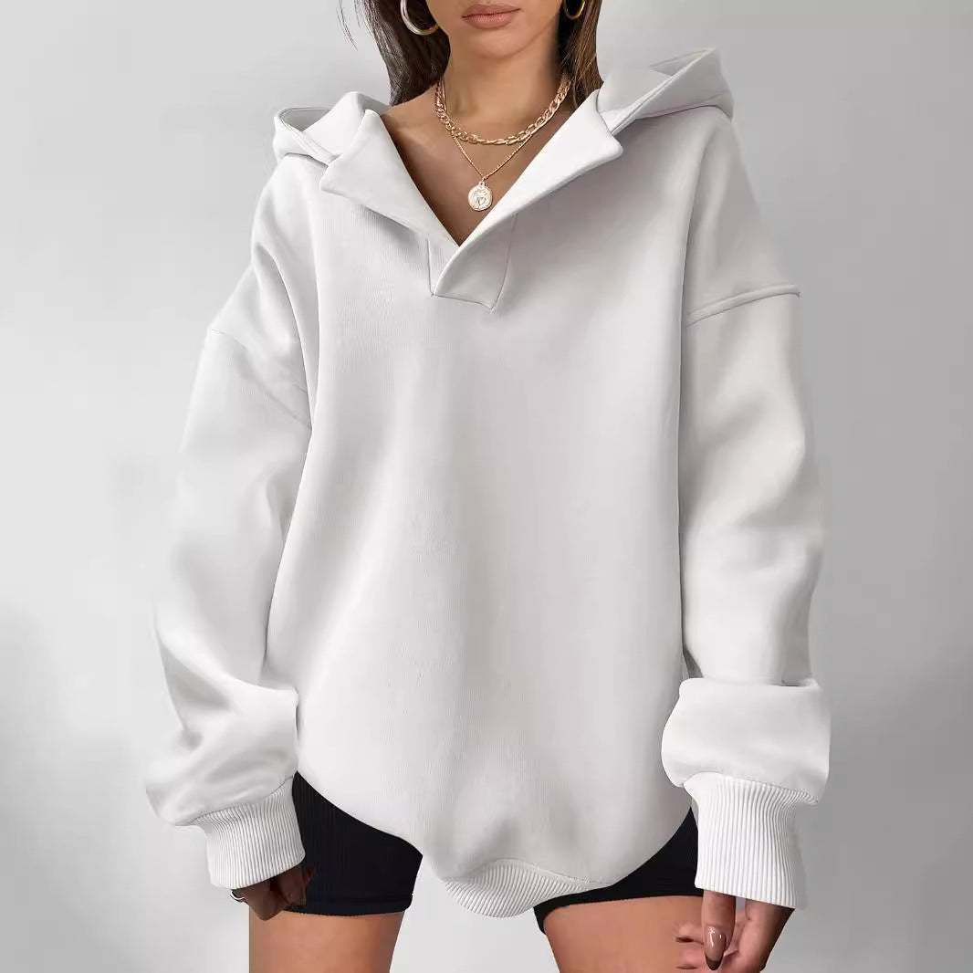 Women's Collared V-Neck Oversized Hoodie