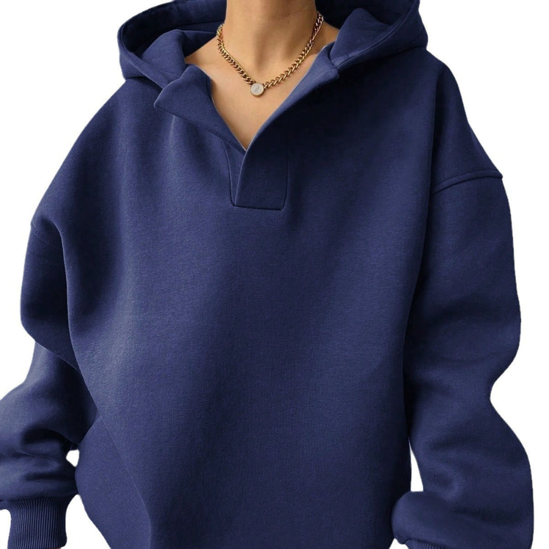 Women's Collared V-Neck Oversized Hoodie