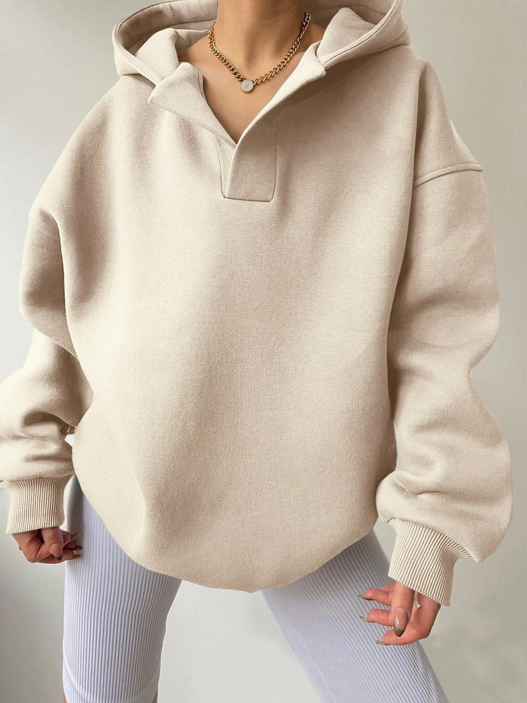 Women's Collared V-Neck Oversized Hoodie