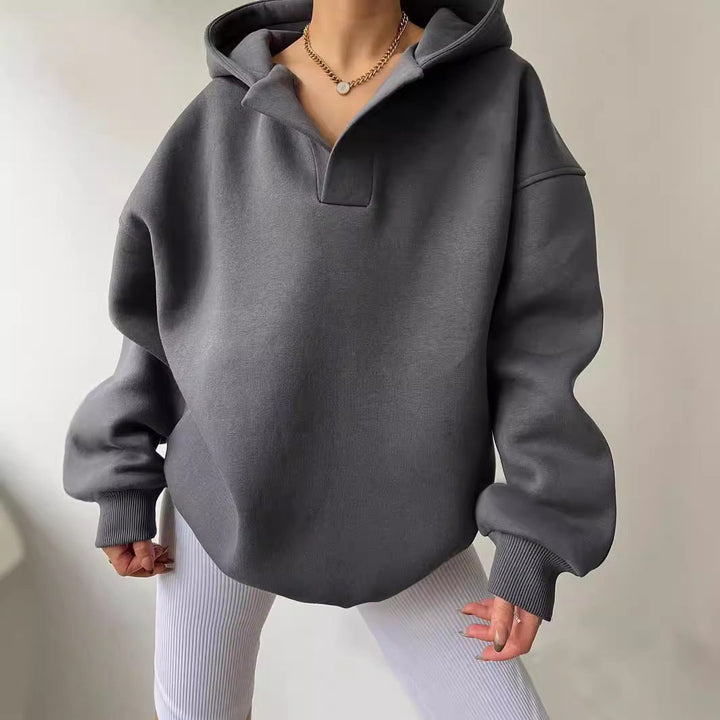 Women's Collared V-Neck Oversized Hoodie
