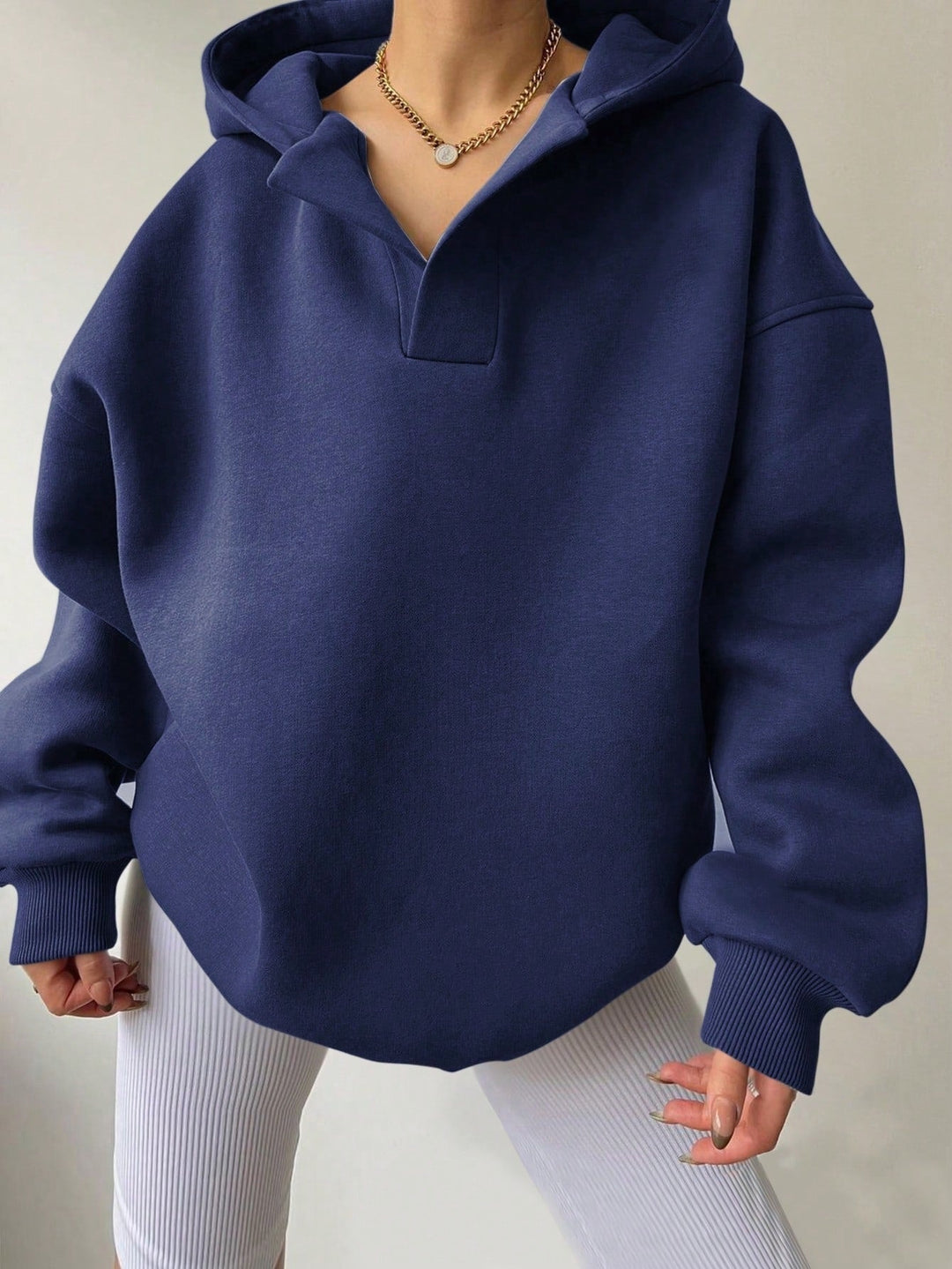 Women's Collared V-Neck Oversized Hoodie