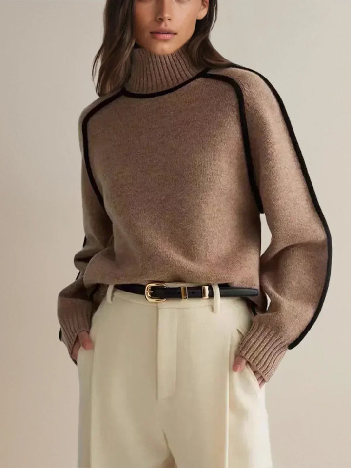 Women's Contrast Piped Turtleneck Sweater