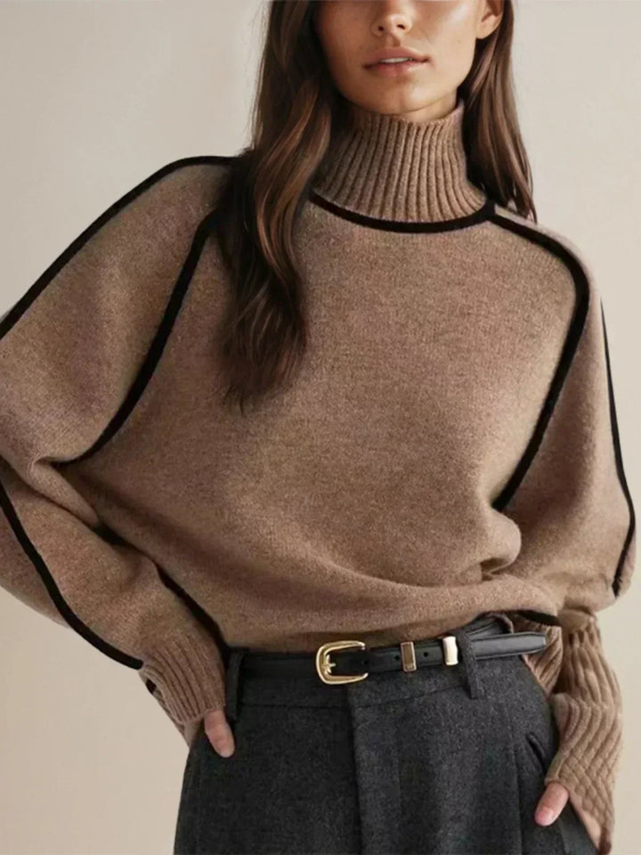 Women's Contrast Piped Turtleneck Sweater