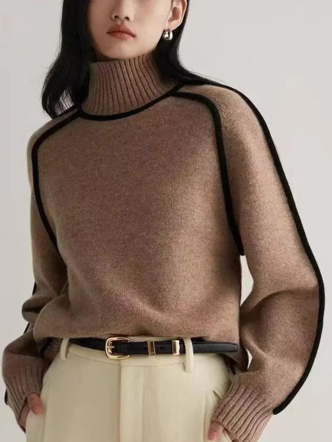 Women's Contrast Piped Turtleneck Sweater